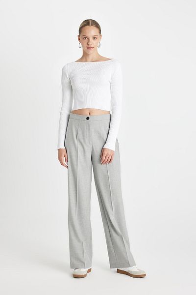 DeFacto Standard Length Pants Wide Leg Wide Wide Leg Basic Straight High Waist 25K 801004590