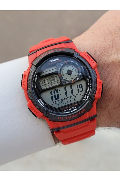 Casio العلامة التجارية الرقمية التقويم سيليكون الحبل الأحمر اللون الرياضة الرجال ساعة اليد