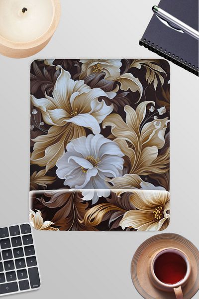 qoeuyl boutique Brown Themed Flowers Printed Gamer Gaming Rectangular Wrist Support Mousepad