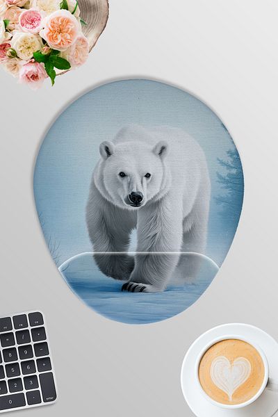 qoeuyl boutique Polar Bear Winter Themed Gamer Gaming Oval Wrist Support Mousepad