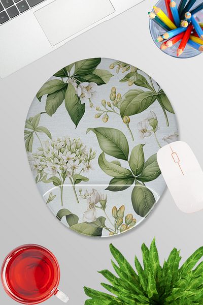 qoeuyl boutique Autumn Botanical Flowers No:5 Gamer Gaming Oval Wrist Support Mousepad