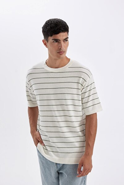DeFacto Standard Fit Crew Neck Striped Cotton Short Sleeve T-Shirt D3581Ax24Sm