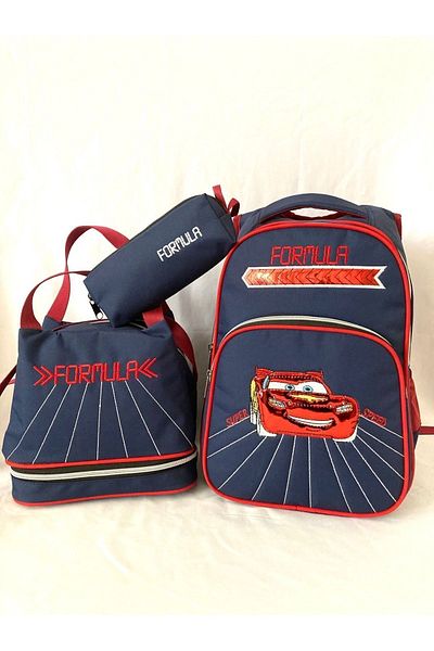 Probag Set de 3 genți de școală pentru băieți Lightning McQueen Design Rucsac și geantă de nutriție Suport stilou