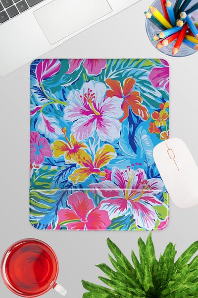 qoeuyl boutique Mousepad dreptunghiular pentru gaming cu tematică tropicală colorată, cu suport pentru încheietura mâinii