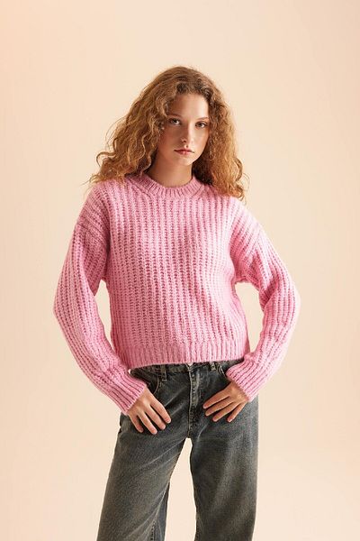 DeFacto Übergroßer Strickpullover mit Rundhalsausschnitt – breite Passform V1811azns