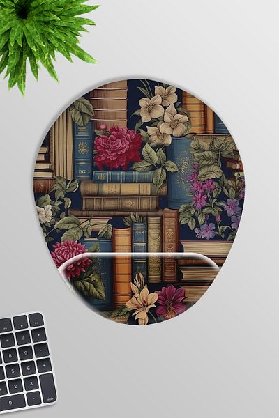 qoeuyl boutique Flower and Books No:1 Gamer Gaming Oval Wrist Support Mousepad