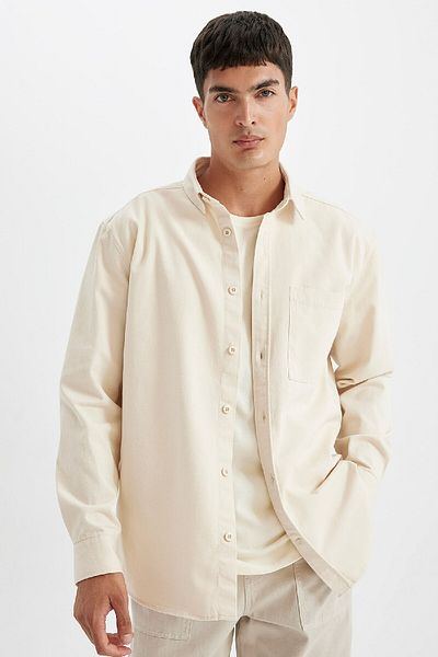 DeFacto Relax Fit Cotton Basic μονόχρωμο μακρυμάνικο πουκάμισο D1651ax24au