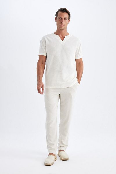 DeFacto V-Neck Cotton Regular Fit Short Sleeve Shirt - X9812AZ24SM