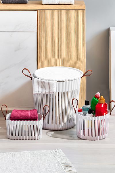Porsima 4316 White 3-Piece Basket Set – Bathroom Kitchen Organizer, Countertop and Dirty Laundry Basket