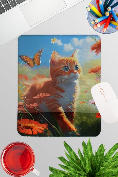 qoeuyl boutique Summer Themed Cute Cats No:1 Gamer Gaming Rectangular Mousepad with Wrist Support