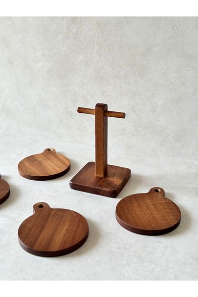 Dekorzdükkan 4-Piece Acacia Stand Coasters & Trivets