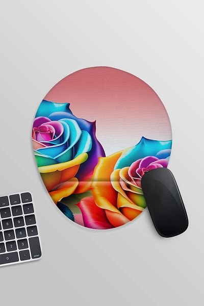 qoeuyl boutique Pop Art Flower Printed Gamer Gaming Οβάλ ποντίκι με υποστήριξη καρπού