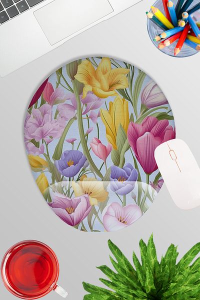 qoeuyl boutique Vintage Garden Flowers Gamer Gaming Oval Wrist Support Mousepad
