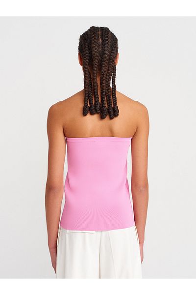 Dilvin 10739 Strapless Buttoned Knitwear Top-Pink