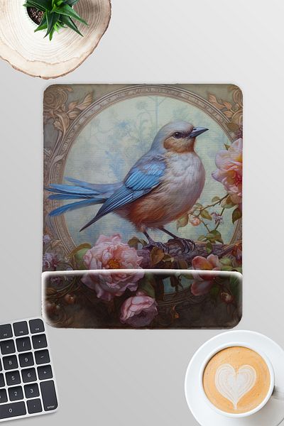 qoeuyl boutique Vintage Bird Themed No:2 Gamer Gaming Rectangular Mousepad with Wrist Support