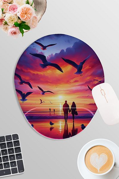 qoeuyl boutique Sea Sunset Sunset Printed Gamer Gaming Οβάλ ποντίκι με υποστήριξη καρπού