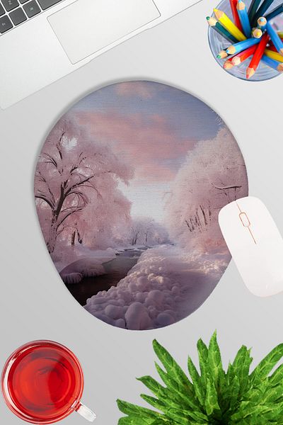 qoeuyl boutique Pink Winter Trees Gamer Gaming Oval Wrist Rest Mousepad