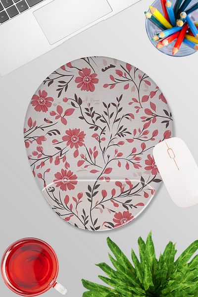 qoeuyl boutique Cute Flowers No:1 Printed Gamer Gaming Oval Wrist Support Mousepad