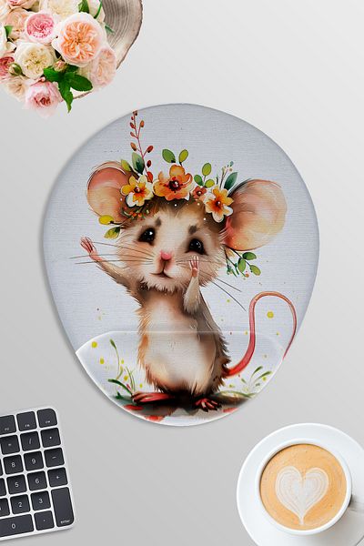 qoeuyl boutique Cute Animals No:5 Printed Gamer Gaming Οβάλ ποντίκι με υποστήριξη καρπού