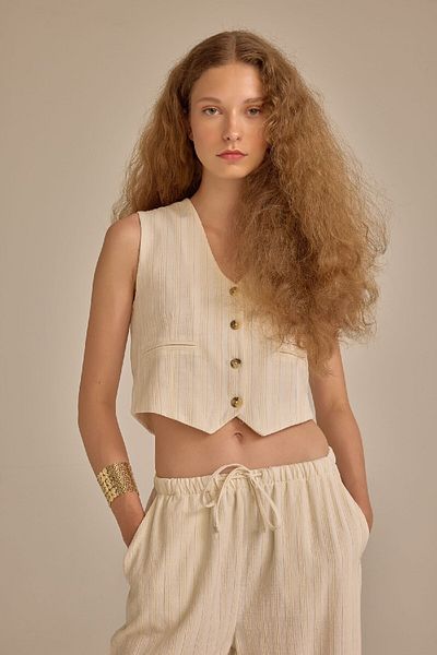DeFacto Regular Fit V-Neck Linen Blended Blazer Vest D3474Ax24Hs