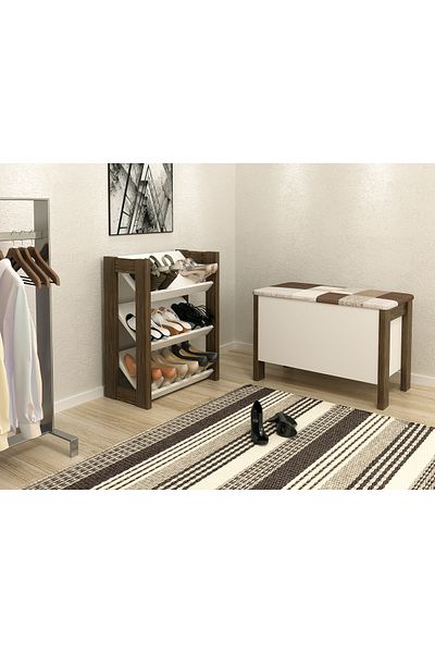 pilati Modern 3-Shelf Shoe Rack for Living Rooms and Home, Brown with White