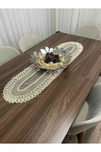 Çt Çeyizci Tekstil French Lace Detailed Single Runner, Table Top Runner, Tablecloth Runner