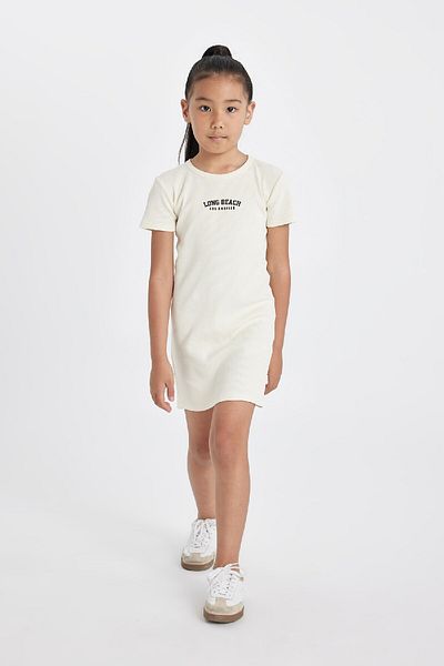 DeFacto Girl's Printed Ribbed Camisole Short Sleeve Dress D4105A824Hs