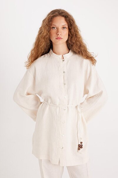 DeFacto Manuka X Linen - Základní tunika s dlouhým rukávem D4394Ax24Hs