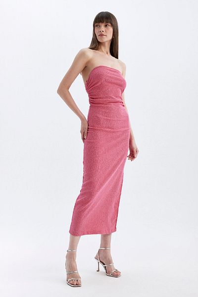 DeFacto Bodycon Strapless Wrap Midi Evening Dress D3510Ax24Hs