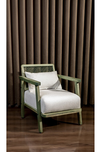 Aberteka Merlin Hazeranlı Yeşil Ahşap Beyaz Teddy Kumaş Berjer