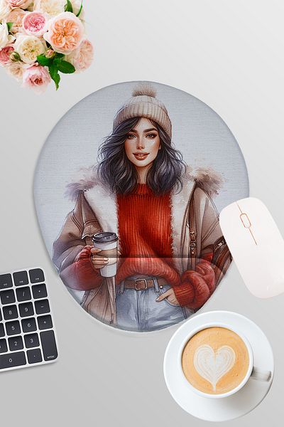 qoeuyl boutique Four Seasons Themed No:2 Coffee Printed Gamer Gaming Oval Wrist Supported Mousepad
