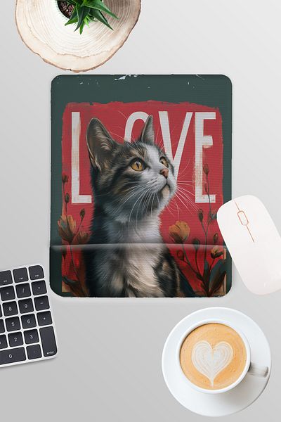 qoeuyl boutique Cute Cats No:2 Love Printed Gamer Gaming Ορθογώνιο ποντίκι με υποστήριξη καρπού