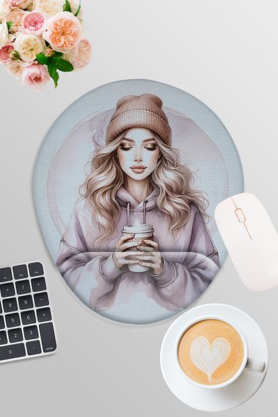 qoeuyl boutique Four Seasons Themed No:1 Coffee Printed Gamer Gaming Oval Wrist Supported Mousepad