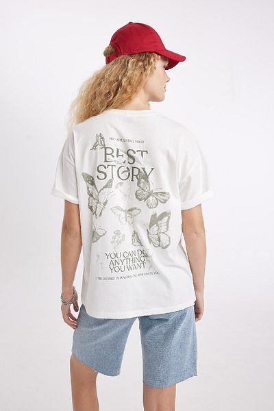 DeFacto Tricou cu mânecă scurtă imprimat cu decolteu supradimensionat D4175AX24SM