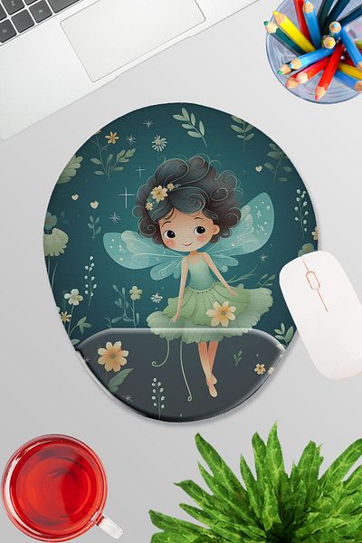 qoeuyl boutique Cute Fairy Printed Gamer Gaming Oval Wrist Support Mousepad