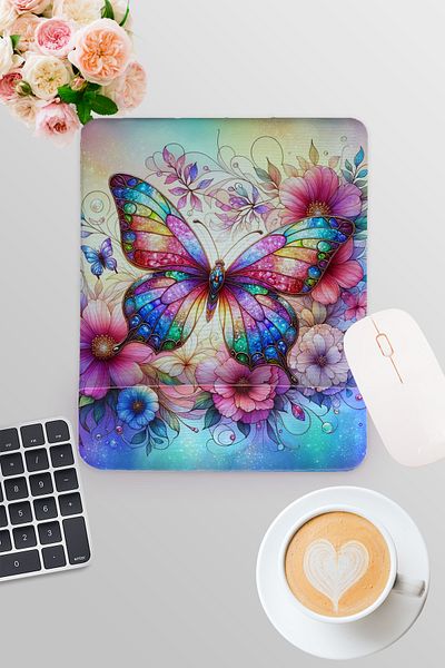 qoeuyl boutique Colorful Butterfly Themed Gift Printed Gamer Gaming Rectangular Mousepad with Wrist Support