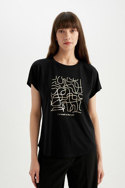 DeFacto Tričko Regular Fit s potiskem od Crew Neck D4655AX24HS