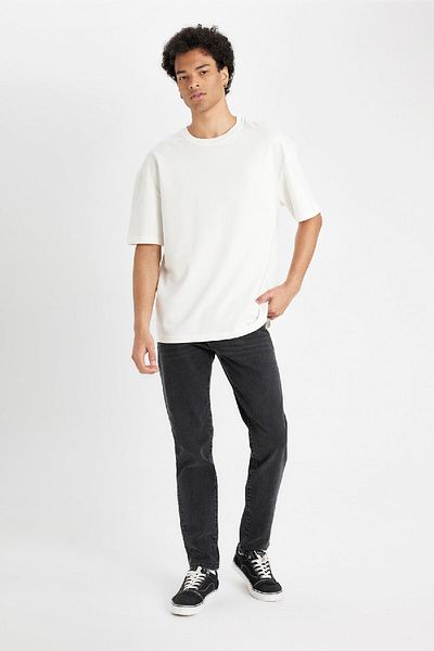 DeFacto Relax Fit Crew λαιμόκοψη Βαμβακερό κοντό μανίκι Basic μασίφ μπλουζάκι D3673ax24au