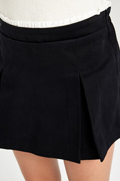 DeFacto Girl's Basic Plain Gabardine Pleated Black Shorts Skirt D3213A824Wn