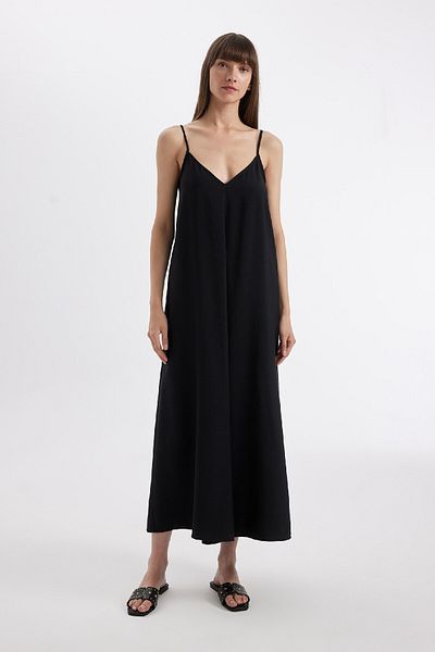 DeFacto Maxi φόρεμα V-Neck Strappy - A-Line D4804AX24HS