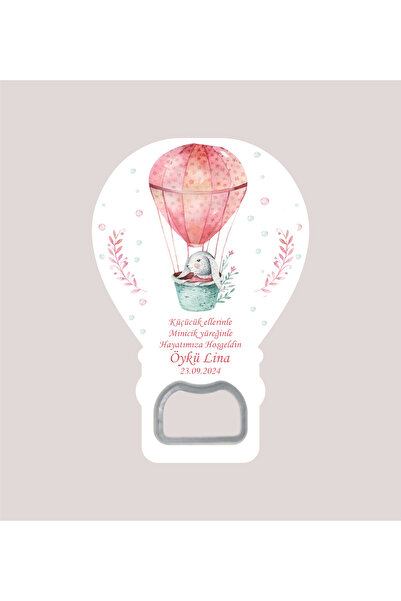 WMTasarim Uçan Balon Tavşan Temalı Açacak Magnet, Kız Bebek Magneti 5 Adet (J...