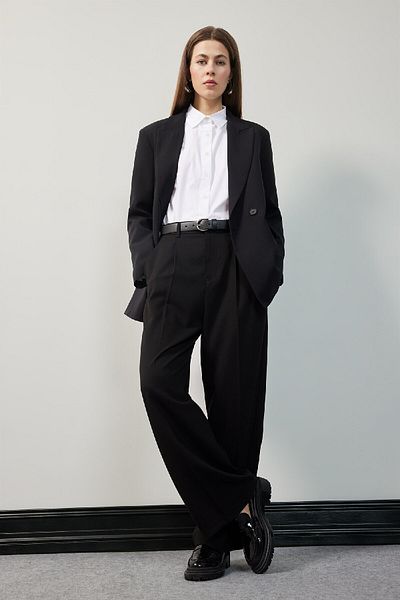 DeFacto High Waist Pocket - Wide Wide Leg Black Winter Trousers