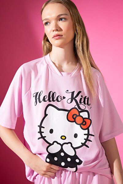 DeFacto Μπλουζάκι Hello Kitty V-Neck Oversize - Κοντό μανίκι D4216ax24hs
