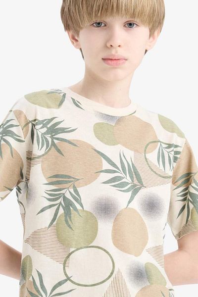 DeFacto New Season Boy's Crew Neck Patterned Short Sleeve T-Shirt