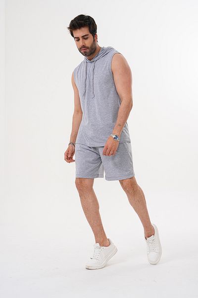 ACTIVE MODA -Male Light Grey Color Sports Athlete-Shorts Bottom Top Set