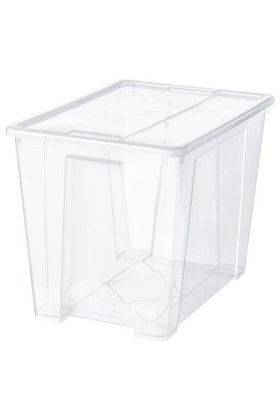 IKEA SAMLA Box with Lid, Transparent, 57x39x42 cm, 65L – Durable Storage Solution