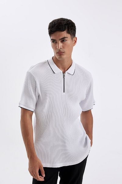DeFacto Μπλουζάκι πόλο με κοντό μανίκι Slim Fit - D3948AX24SM με φερμουάρ