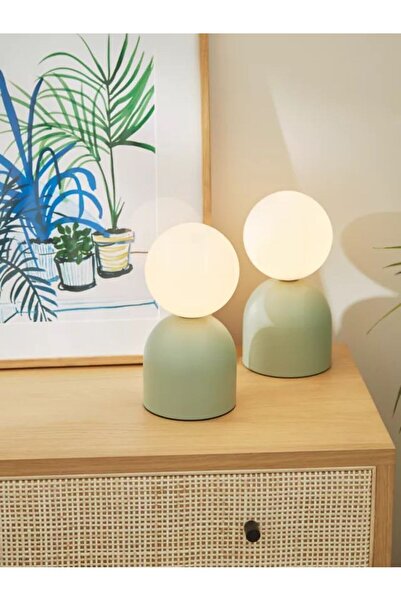 Buiva Modern Abajur Mint Green Beyaz Glop Camlı Masa Lambası