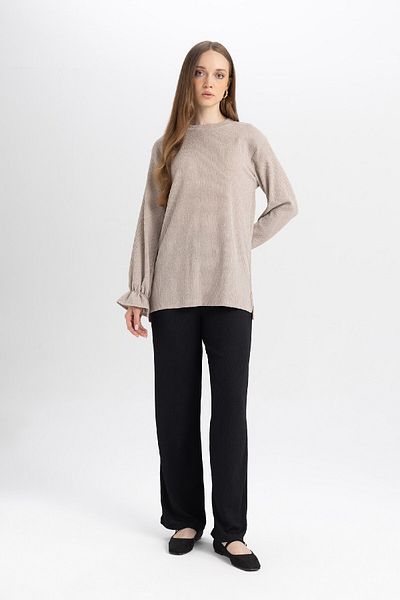 DeFacto Crew Neck Sleeve Elastic Wrap Long Sleeve Blouse Tunic D4192Ax24Au