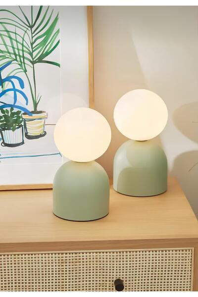 burenze Modern Tasarım Venüs Abajur Beyaz Glop Camlı 1 Adet Kablolu Tak Çalıştır Mint Yeşili